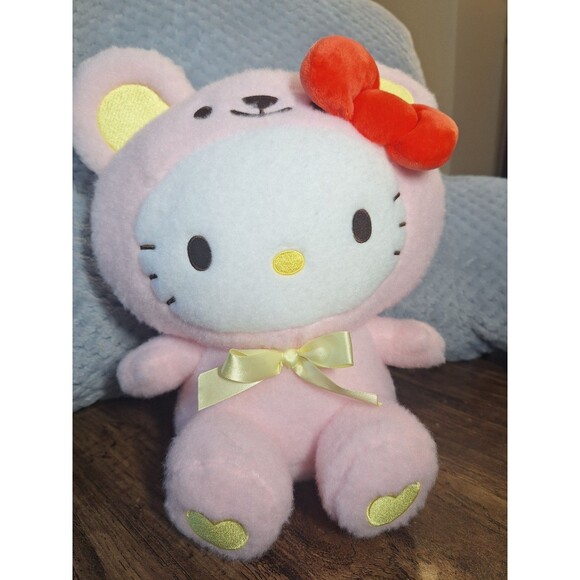Hello Kitty Plush Wool Boa Bear 11.8in Round1 Exclusive - Picture 1 of 5